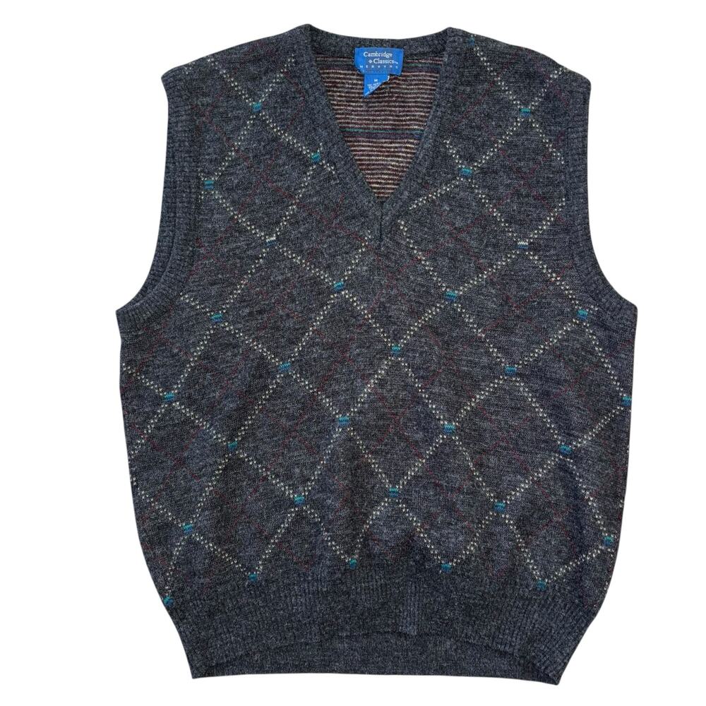 VTG Cambridge Classic Wool Blend Sweater Vest Mens M Dark Academia School Preppy